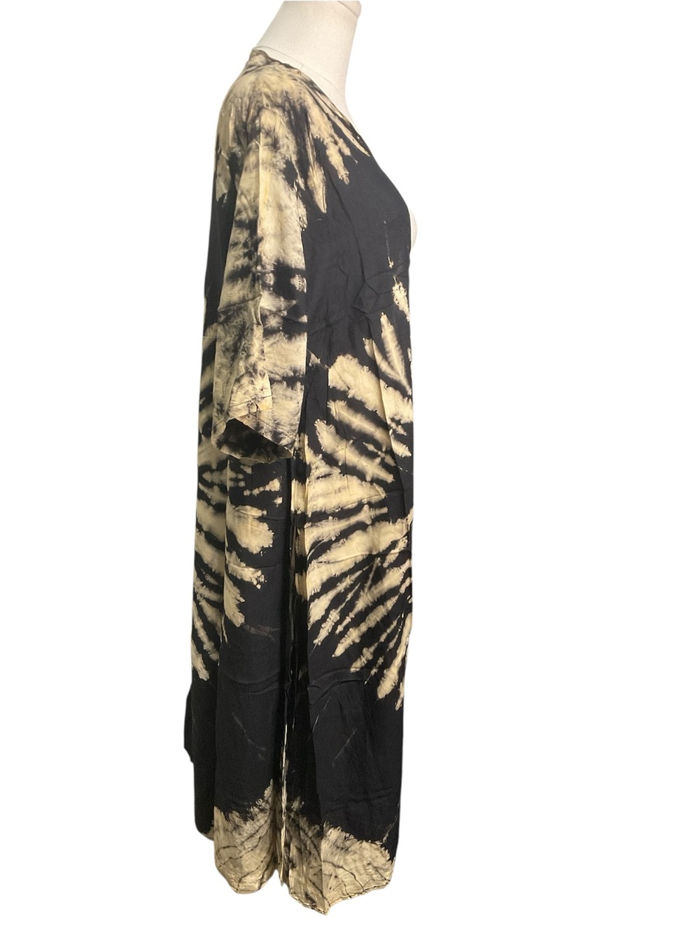 Kathmandu Black Cream Tie Dye Duster Kimono Cardigan Boho Rayon OS - Picture 3 of 6